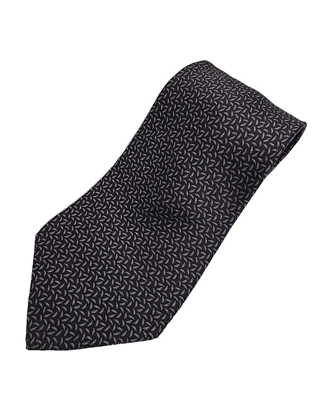 Zylos George Machado Dark Grey Patterned Silk Necktie - Like New